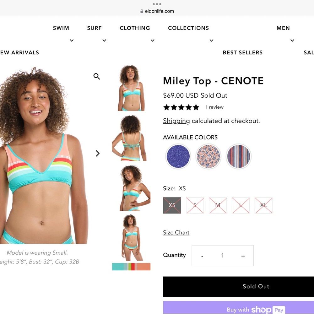 NWT Miley style top size S and Bikini bottom size XS in Cenote pattern